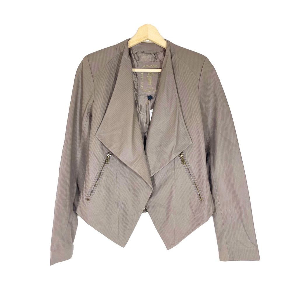 NWT Couture on High Asymmetric Leather Jacket Striped Zippered Tan Sz S